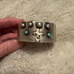 Silver Cuff Bracelet with Turquoise Accents